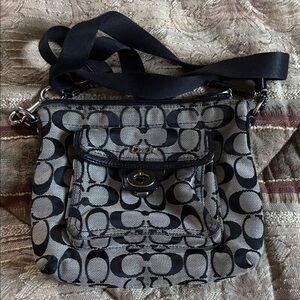 Coach Signature Black and Gray Crossbody Bag
